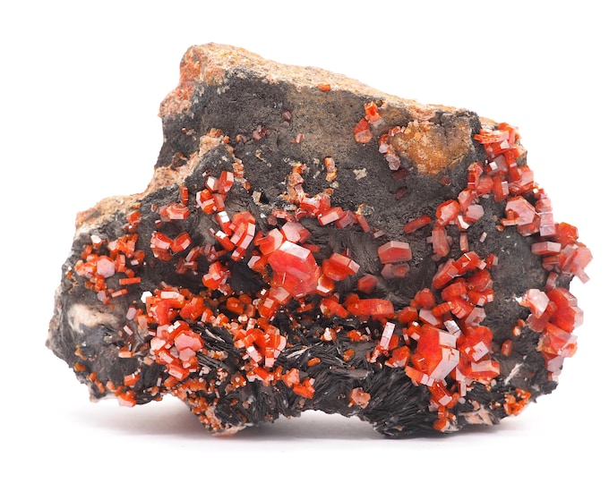 Vanadinite 125mm x 90mm 499g. Large Vanadinite crystal clusters. Ethically sourced fair trade mineral. Pure energy, direct from the miner.