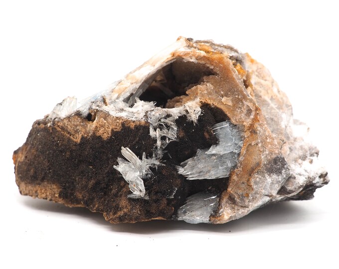 Clear blue barite 105mm x 90mm (598 grams). Ethically sourced and fair trade mineral.