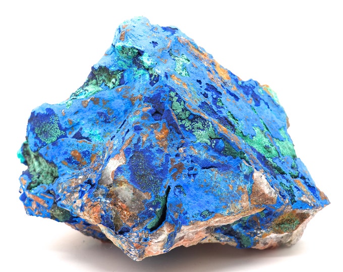 Malachite Azurite quartz barite chrysocolla 145mm x 105mm (985 grams). Ethically sourced and fair trade mineral.