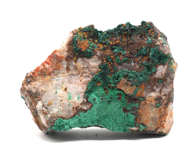 Malachite with quartz 70mm x 50mm (97 grams). Fair trade crystals and minerals. Ethically sourced.