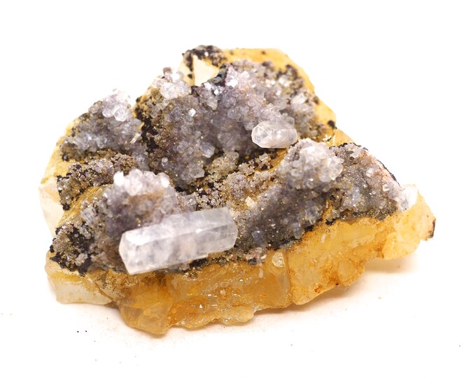 Aragonite and pyrite on quartz 65 mm x 50 mm (87 grams)