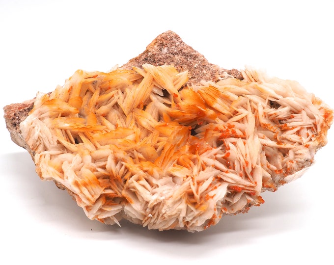 Barite with Vanadinite 150 mm x 95 mm (593 grams). Buy fair trade crystals and minerals. Ethically sourced.
