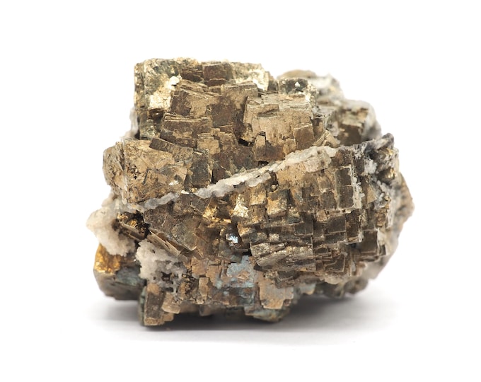 Pyrite with quartz 50mm x 45mm (220 grams). Pure pyrite cubes from Morocco. Fair trade crystals and minerals.