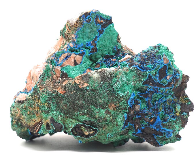 Azurite Malachite barite quartz 115mm x 100mm (567 grams). Ethically sourced and fair trade mineral.