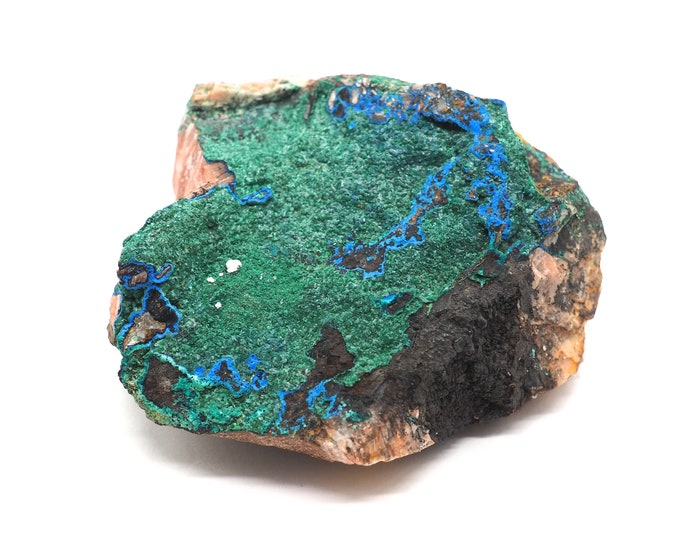 Malachite Azurite barite and quartz 65mm x 60mm (129 grams)