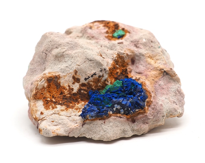 Azurite Malachite on matrix 85mm x 75mm (232 grams). Deep blue crystallized Azurite. Ethically sourced and fair trade mineral.
