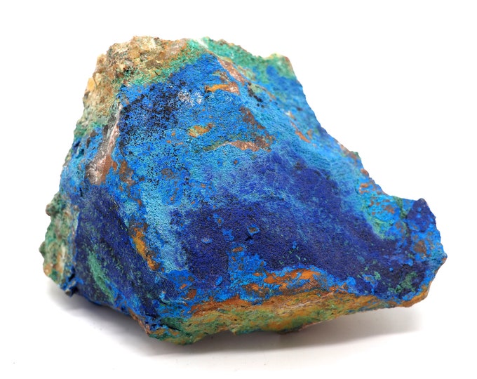 Malachite azurite fluorite quartz 105mm x 80mm (398 grams). Ethically sourced and fair trade mineral.