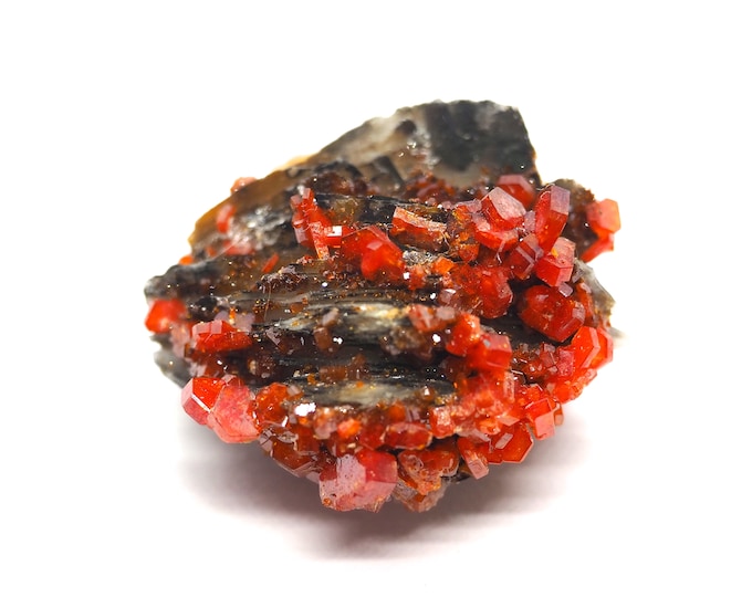 Vanadinite crystals on black barite 30 mm x 25 mm (15 grams)