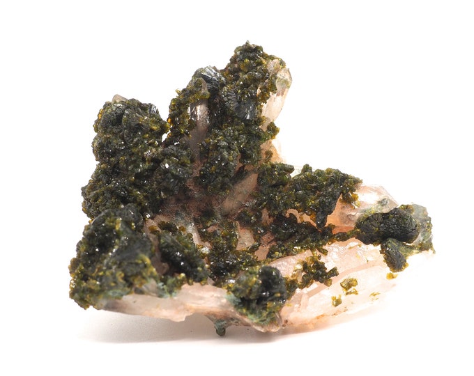 Epidote with quartz 75mm x 50mm (64 grams). Ethically sourced and fair trade mineral.