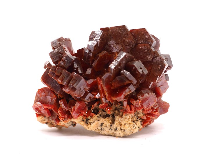Vanadinite 50mm x 40mm (84gr). Vanadinite crystals on matrix. Special find. Ethically sourced fair trade mineral. Morocco, Mibladen.