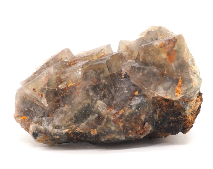 Fluorite cluster 100mm x 60mm (128 grams). Large cubes of green/gray Fluorite. Ethically sourced and fair trade mineral.