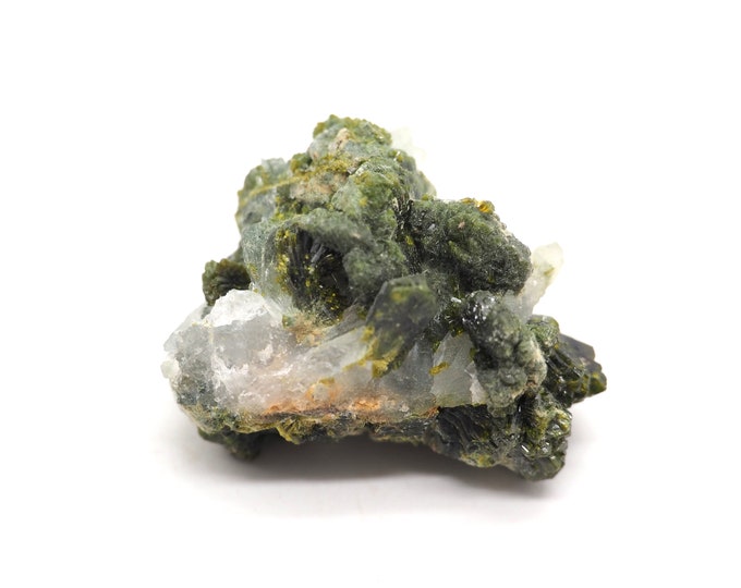 Epidote with quartz 30mm x 25mm (40 grams). Ethically sourced and fair trade mineral.