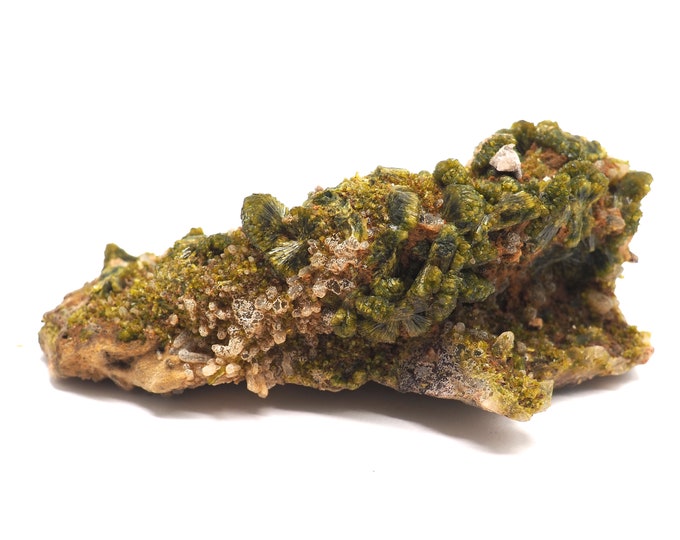 Epidote with quartz 100mm x 60mm (212 grams). Ethically sourced and fair trade mineral.