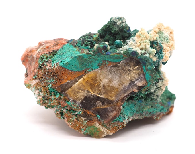 Malachite chrysocolla fluorite 70mm x 55mm (172 grams) Ethically sourced and fair trade mineral.