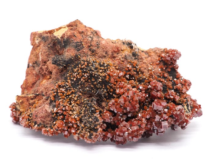 Vanadinite 105mm x 65mm (207 grams). Ethically sourced and fair trade mineral. Vanadinite crystals. Pure energy, direct from the miner.