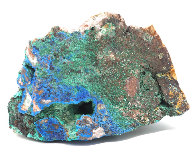 Malachite azurite quartz 120mm x 75mm (388 grams). Ethically sourced and fair trade mineral.