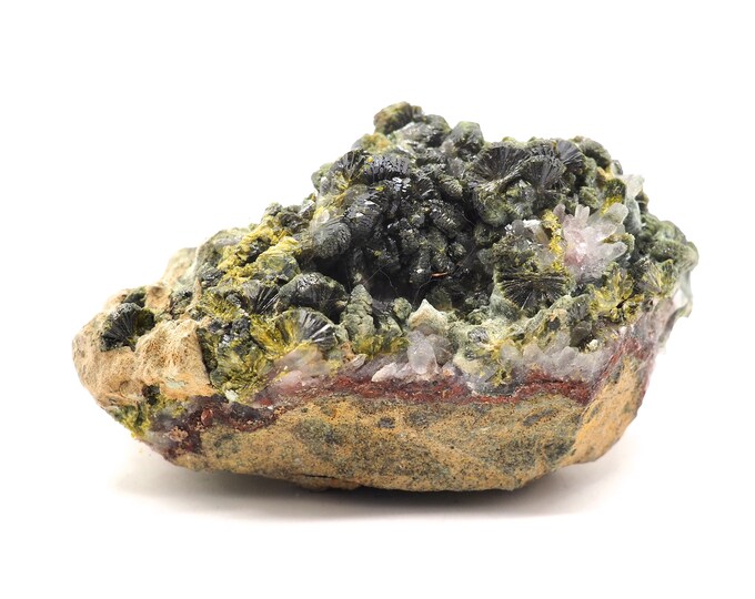 Epidote with quartz 80mm x 50mm (193 grams). Ethically sourced and fair trade mineral.