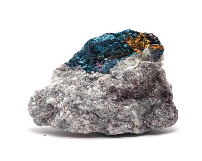 Bornite with quartz 55mm x 40mm (53 grams). Ethically sourced and fair trade mineral. Pure energy. Beautiful quality. Bornite from Morocco.