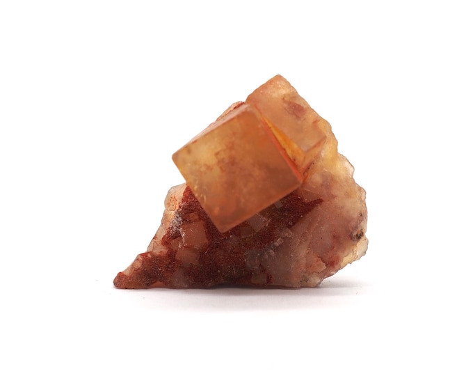 Fluorite cube 30mm x 24mm (12 grams). Unique and special. Cubes. Ethically found and fair trade. Hematite layer. Crystals from Morocco.