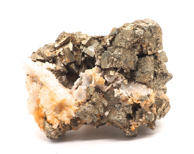 Pyrite with quartz 80 mm x 65 mm (275 grams). Ethically sourced and fair trade mineral.