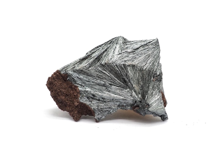 Stibine (Pyrolusite stibnite) 35mm x 30mm (14 grams). Pure Stibine. Silver grey. Point. Fair trade crystal minerals. Ethically sourced.