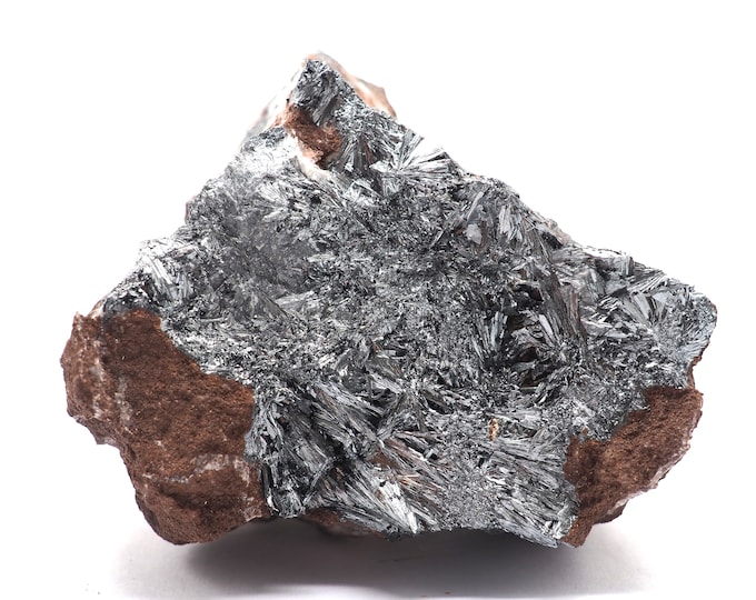 Stibine (Pyrolusite stibnite) 70mm x 60mm (303 grams). Fair trade crystals and minerals. Ethically sourced.