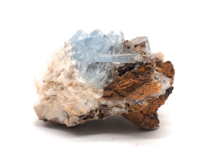 Clear blue barite 45mm x 30mm (48 grams). Ethically sourced and fair trade mineral.