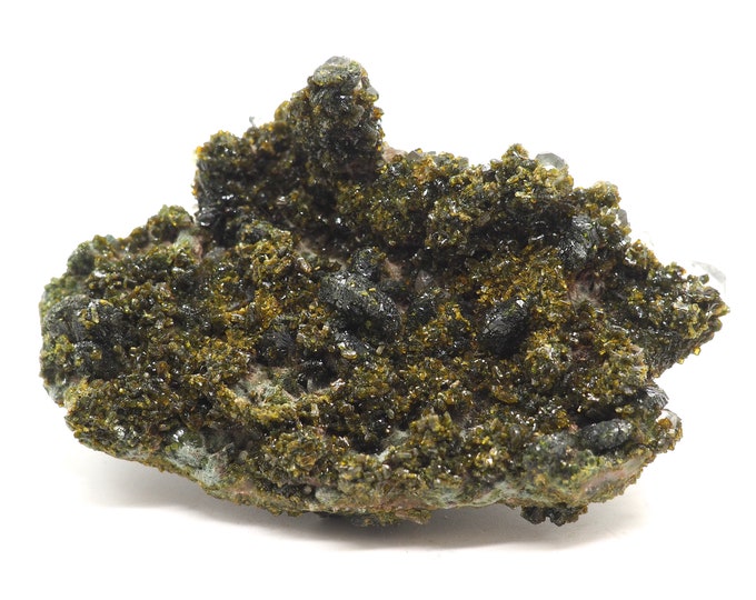 Epidote with rock crystal 100mm x 60mm (58 grams). Ethically sourced and fair trade mineral. Double sides crystallized.