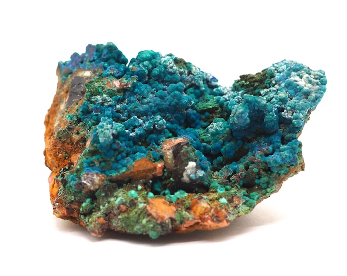 Malachite chrysocolla fluorite 60mm x 45mm (84 grams). Ethically sourced and fair trade mineral.