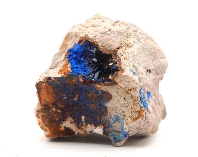 Azurite on matrix 45mm x 45mm (105 grams). Deep blue crystallized Azurite. Ethically sourced and fair trade mineral.