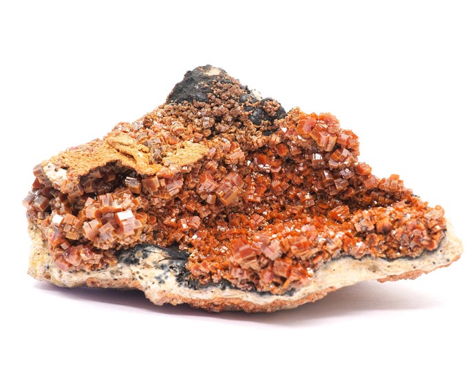 Vanadinite 105mm x 65mm (356 grams). Ethically sourced and fair trade mineral. Vanadinite crystals. Pure energy, direct from the miner.