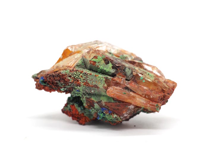 Quartz with Malachite Azurite 50mm x 30mm (29 grams). Special find! Fair trade crystals and minerals from Morocco. Ethically sourced.