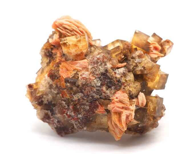 Fluorite with barite 80mm x 60mm (139 grams). Ethically sourced and fair trade mineral. Clear fluorite. From mine to market.