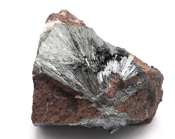 Stibine (Pyrolusite stibnite) 80mm x 60mm (271 grams). Fair trade crystals and minerals. Ethically sourced.
