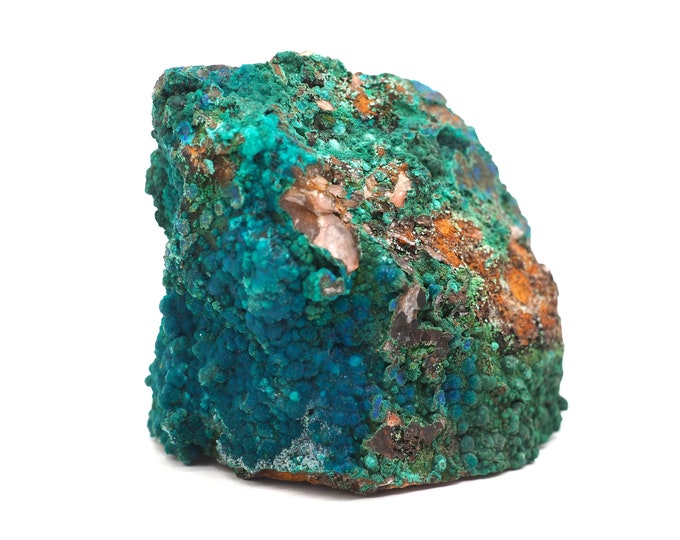 Malachite chrysocolla quartz 55mm x 45mm (137 grams). Ethically sourced and fair trade mineral.