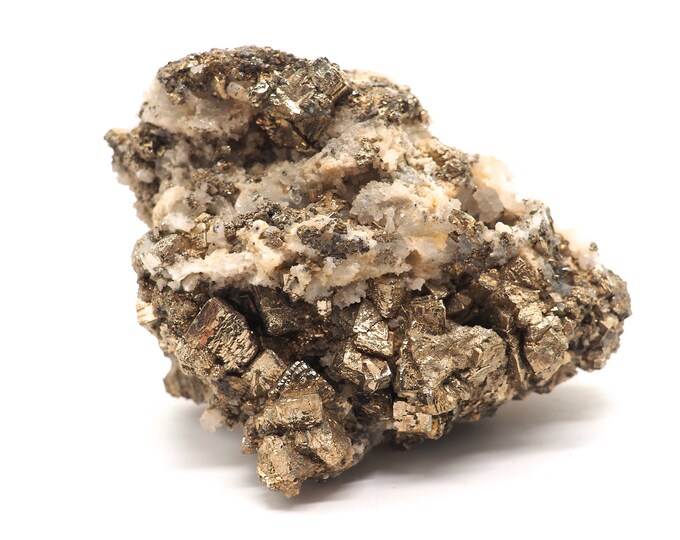 Pyrite with quartz 100 mm x 70 mm (310 grams). Ethically sourced and fair trade mineral.