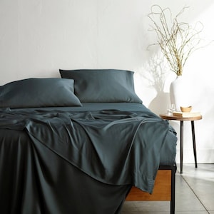 100% Bamboo Viscose Bed Sheet Set, Cooling Deep Pocket Bed Sheets-Ultra Soft & Breathable - 4 Piece Set (Slate)