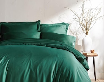 100% Bamboo Viscose Duvet Cover Set, Cooling, Ultra Soft & Breathable - 3 Piece Set (Emerald Green)