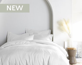 Premium 100% Bamboo Viscose Duvet Cover Set, Cooling, Ultra Soft & Breathable - 3 Piece Set (White)