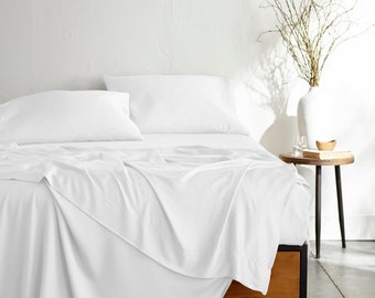 100% Bamboo Viscose Bed Sheet Set, Cooling Deep Pocket Bed Sheets-Ultra Soft & Breathable - 4 Piece Set (White)