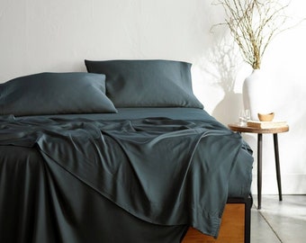100% Bamboo Viscose Bed Sheet Set, Cooling Deep Pocket Bed Sheets-Ultra Soft & Breathable - 4 Piece Set (Slate)