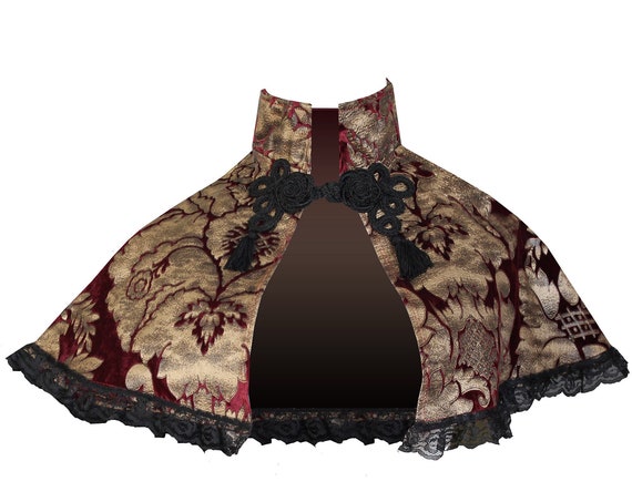 Steampunk Victorian Gothic Renaissance Medieval Stage Costume Cosplay Civil War Lolita Theater Velvet Capelet Short Cloak Collar Cape