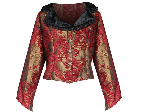 Victorian Steampunk Gothic Renaissance Civil War Pirate Lolita Theater Stage Historical Military Women's Brocade Black Longsleeve Jacket