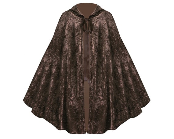 Mens Womens Gothic Steampunk Victorian Medieval Renaissance Western Pirate Velvet Larp Knight Ranger Hooded Capelet Brown Cloak Cape