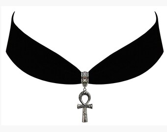Egyptian Necklace Black Velvet Choker Steampunk Gothic Gift History Hieroglyphic Ankh Ancient Egypt Archaeology Pyramid Pendant Jewelry Gift