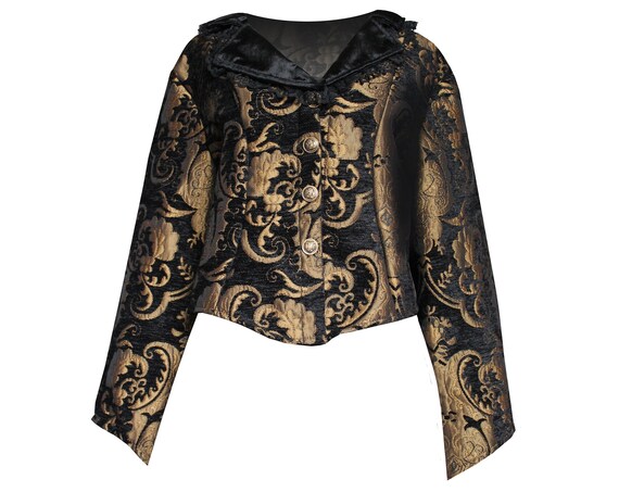 Victorian Steampunk Gothic Renaissance Civil War Pirate Lolita Theater Stage Historical Military Women's Brocade Black Longsleeve Jacket