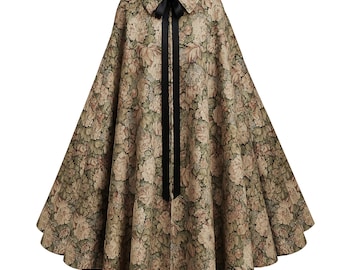 Tapestry Cloak Gothic Steampunk Cape Victorian Medieval Renaissance Floral Forest Halloween Costume Stage Theater Brocade Formal Hooded