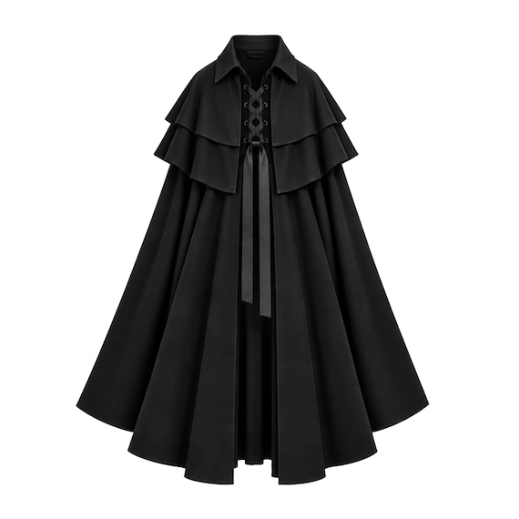 Gothic Steampunk Cape Men Women Cloak Victorian Medieval Apparel Renaissance Costume Emo Pirate Halloween Larp Knight Ranger Collar Lace-Up