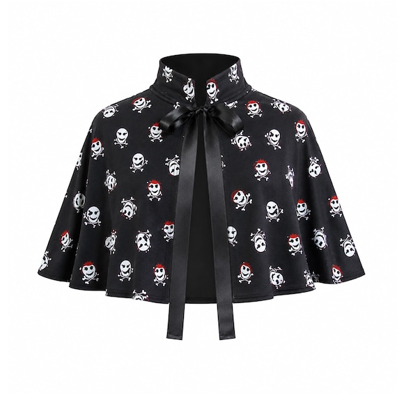 Victorian Cape Gothic Halloween Costume Renaissance Medieval Theater Stage Cosplay Steampunk Skull Crossbones Pirate Cloak Collar Capelet