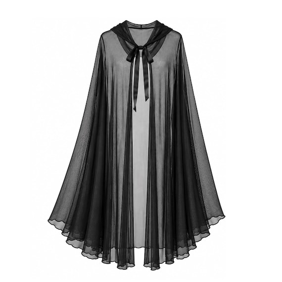 Gothic Steampunk Transparent Black Mesh Cape Victorian Medieval Hood Renaissance Cloak Pirate Clothing Cosplay Halloween Costume Stagewear